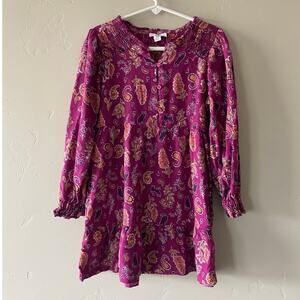 Dip Girls XS (4-5) Purple Paisley Cat Long Sleeved Dress